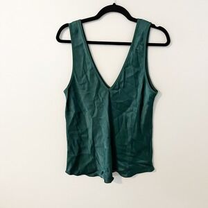 Milio Milano satin V Neck Wide Strap Tank Top Hunter Green L Made in Italy NWT